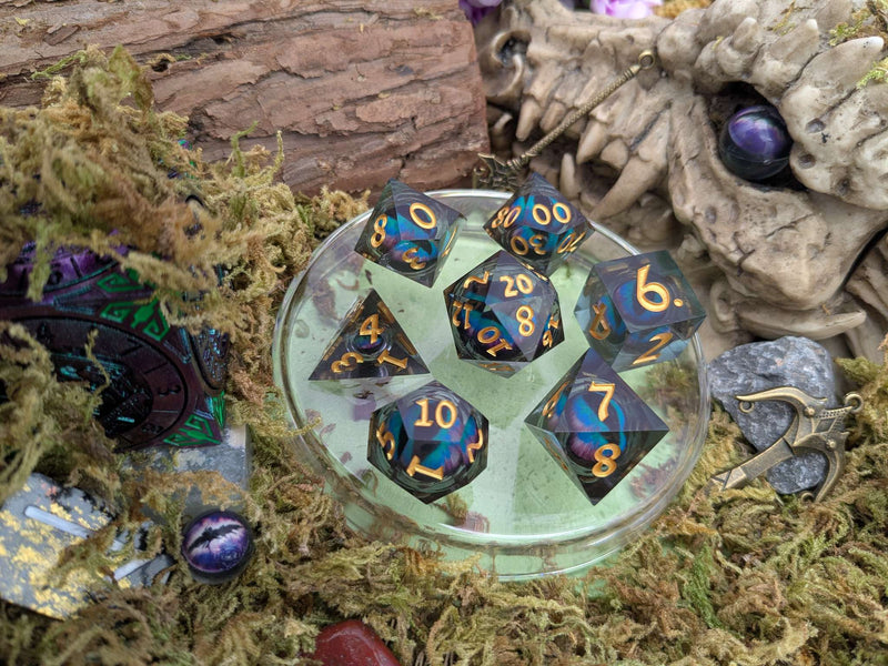 Snake Eye Purple and Blue Liquid Core Dice Set