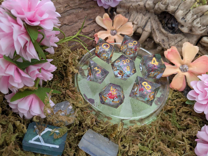 Sakura Moonlight | Blossom Print Liquid Core Dice Set
