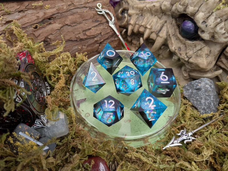Blue Liquid Core Shimmer TTRPG Dice Set