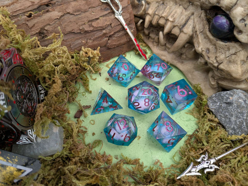 Shimmer Blue and Purple Liquid Core Dice Set