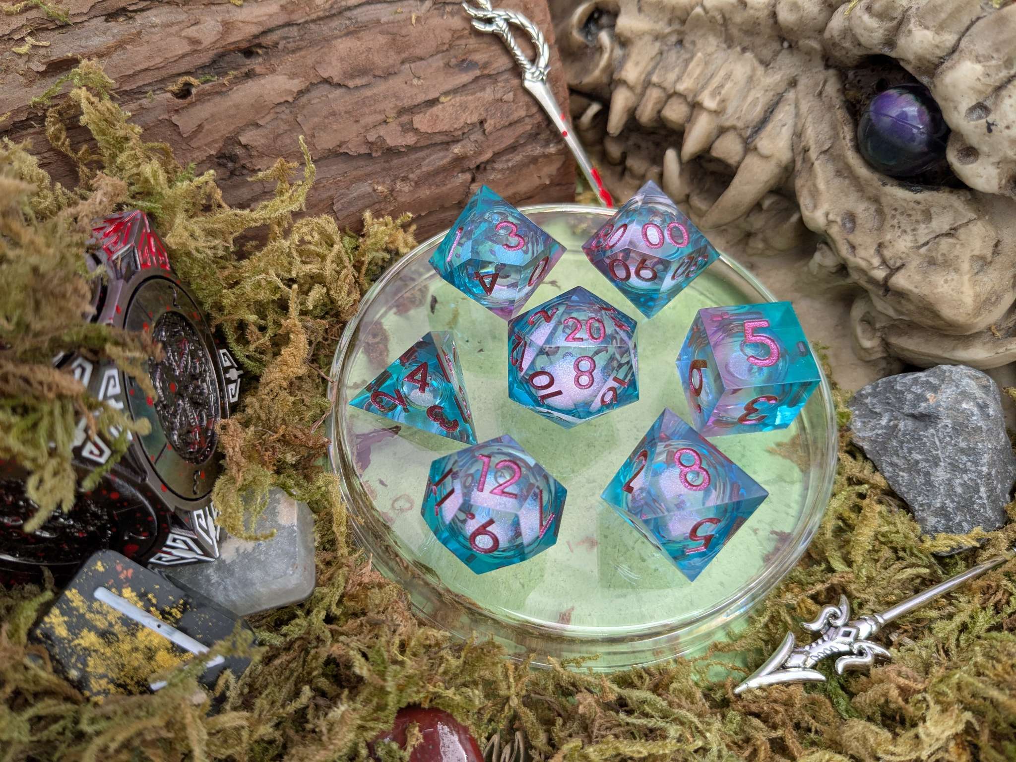 Shimmer Blue and Purple Liquid Core Dice Set