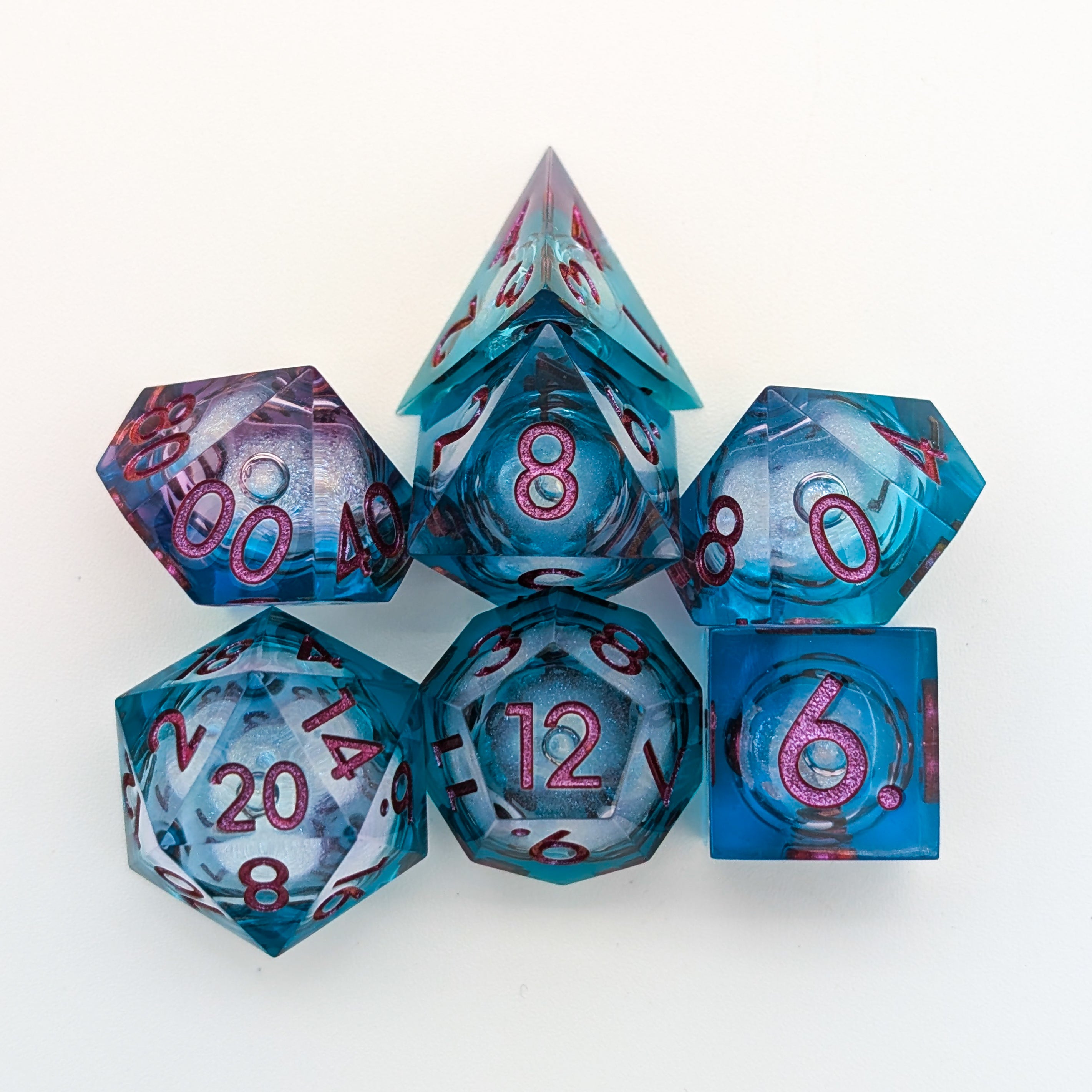 Shimmer Blue and Purple Liquid Core Dice Set