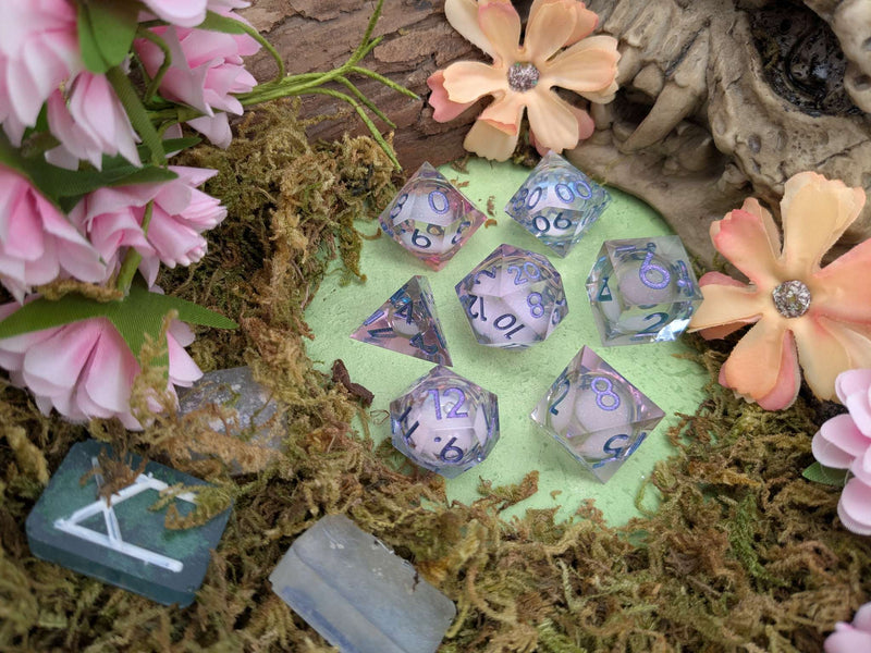 Shimmer Light Blue and Purple Liquid Core Dice Set