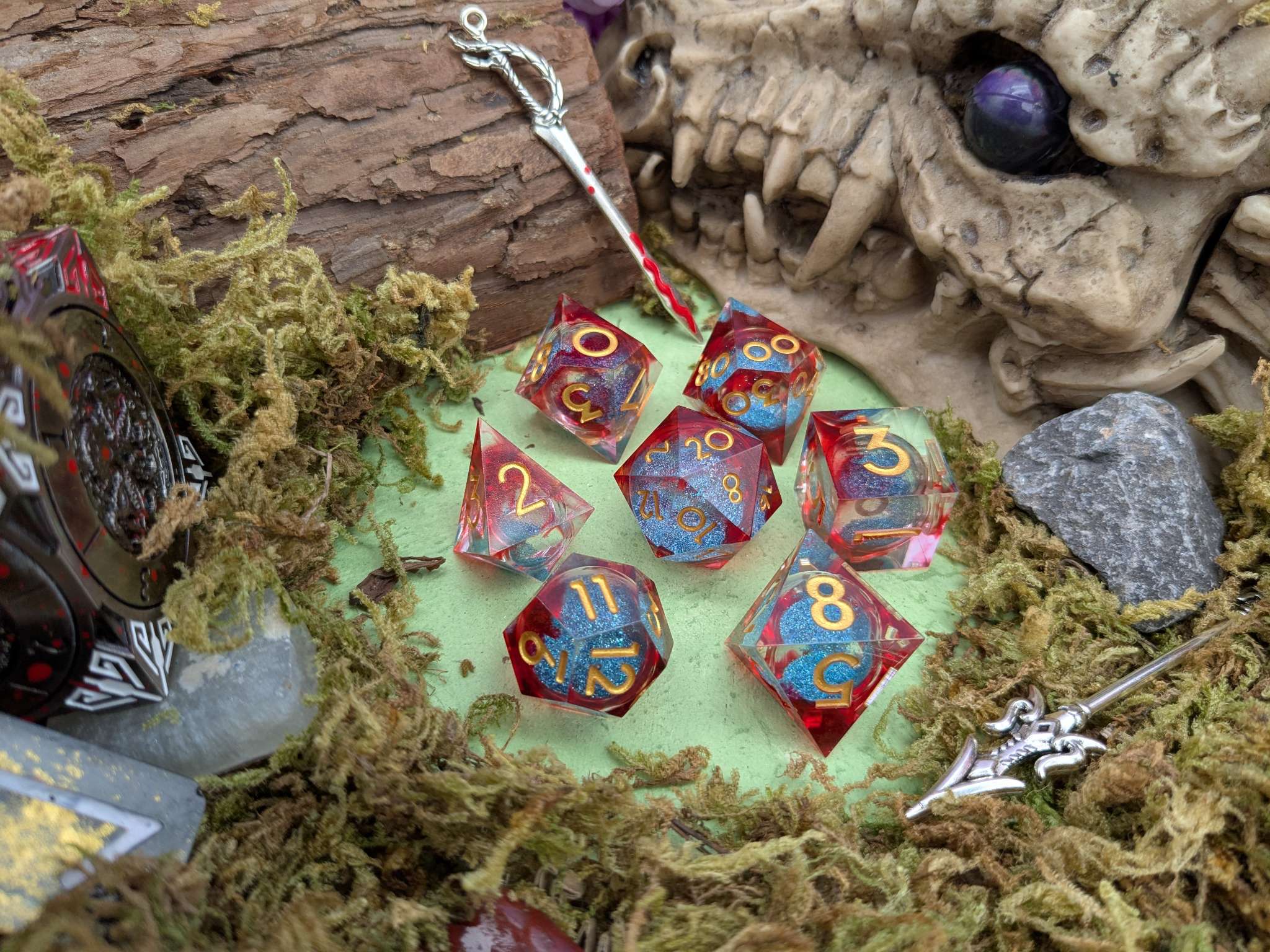 Shimmer Red and Blue Liquid Core Dice Set