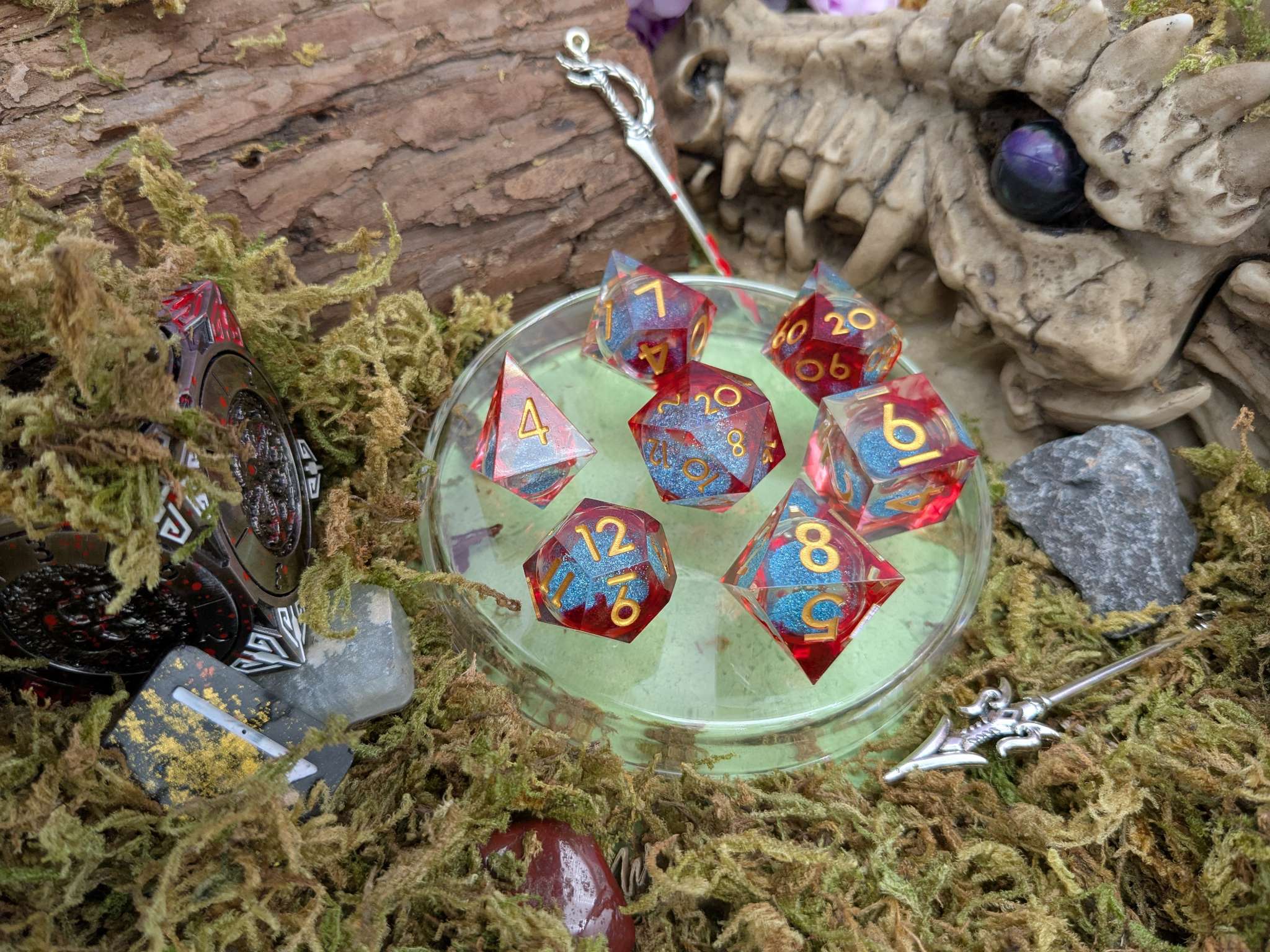 Shimmer Red and Blue Liquid Core Dice Set