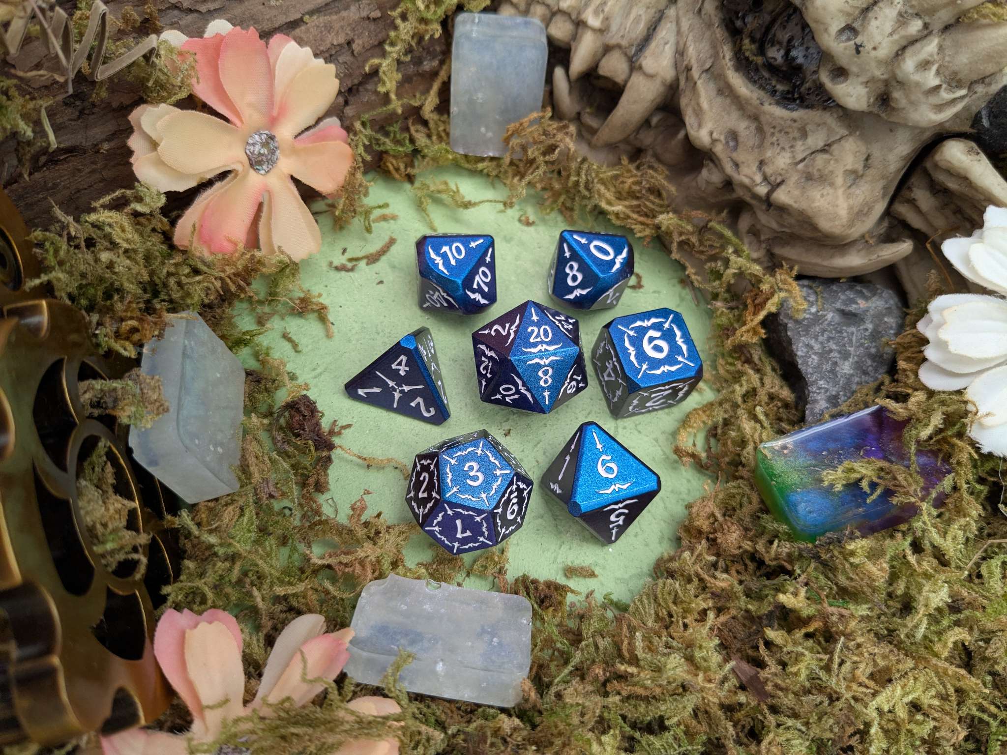 Astral Veil Arcana | Blue & White Metal Arcana Dice Set