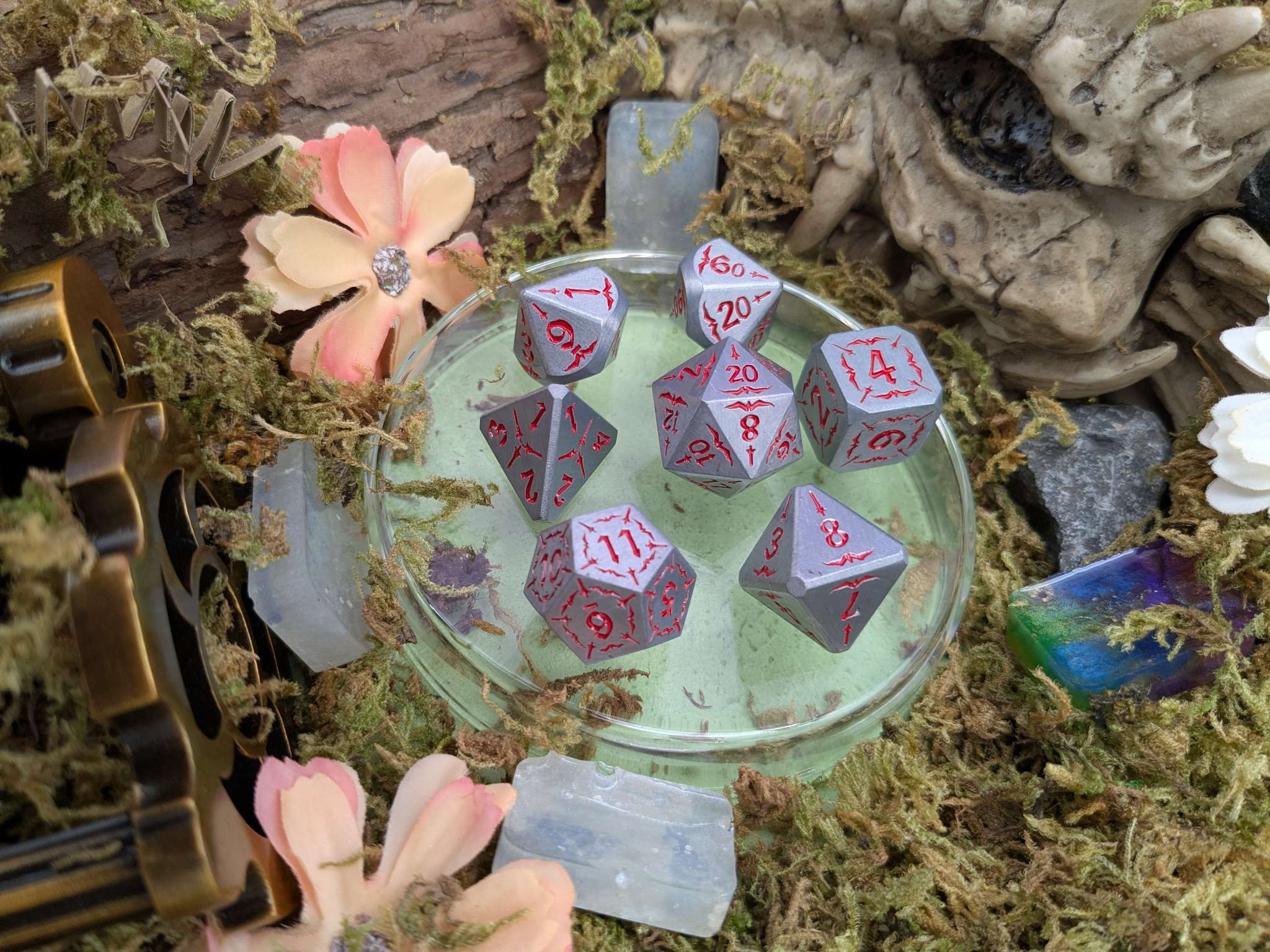 Emberforged Cleaver | Silver & Red Metal Arcana Dice Set