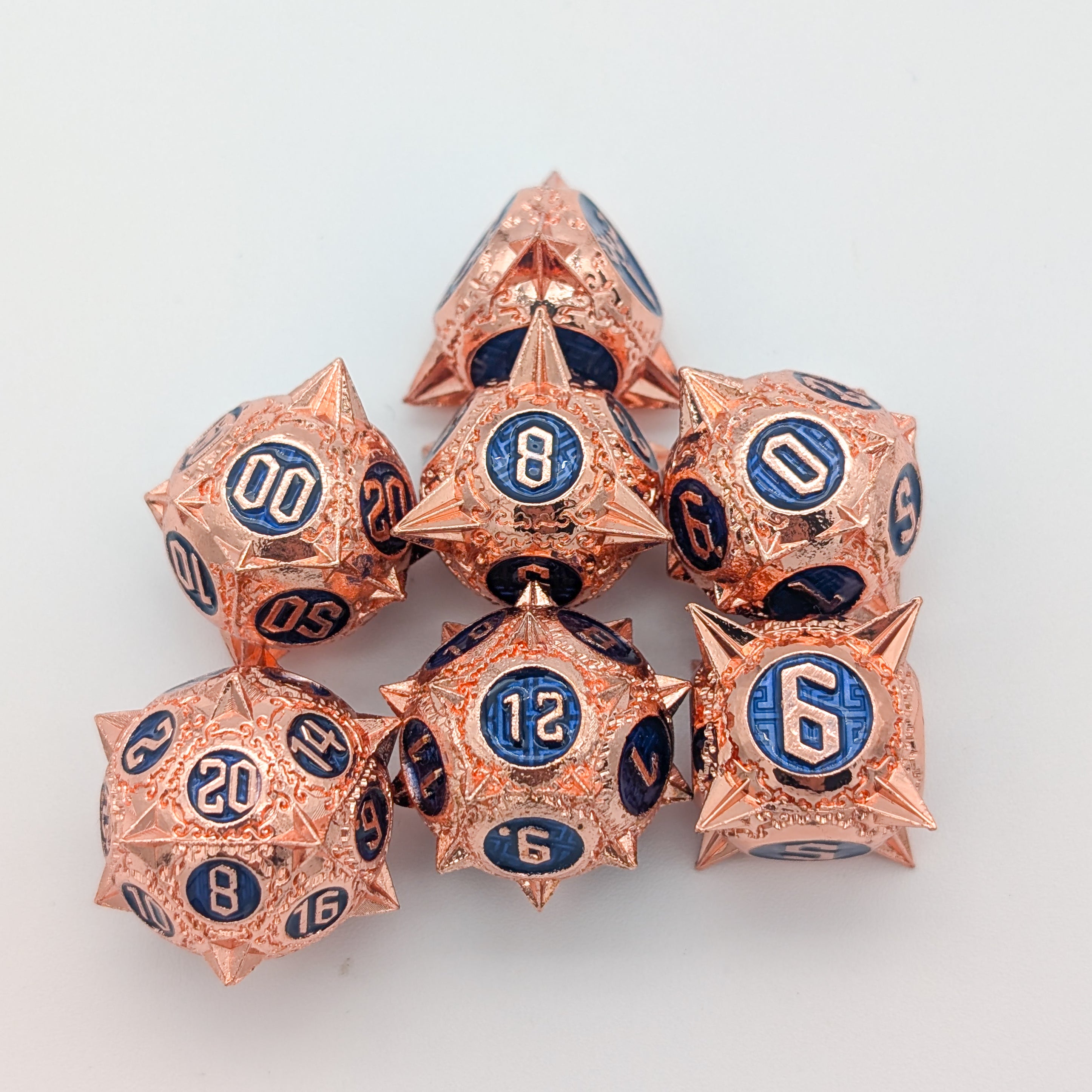 Gears Copper and Blue Metal Core Dice Set