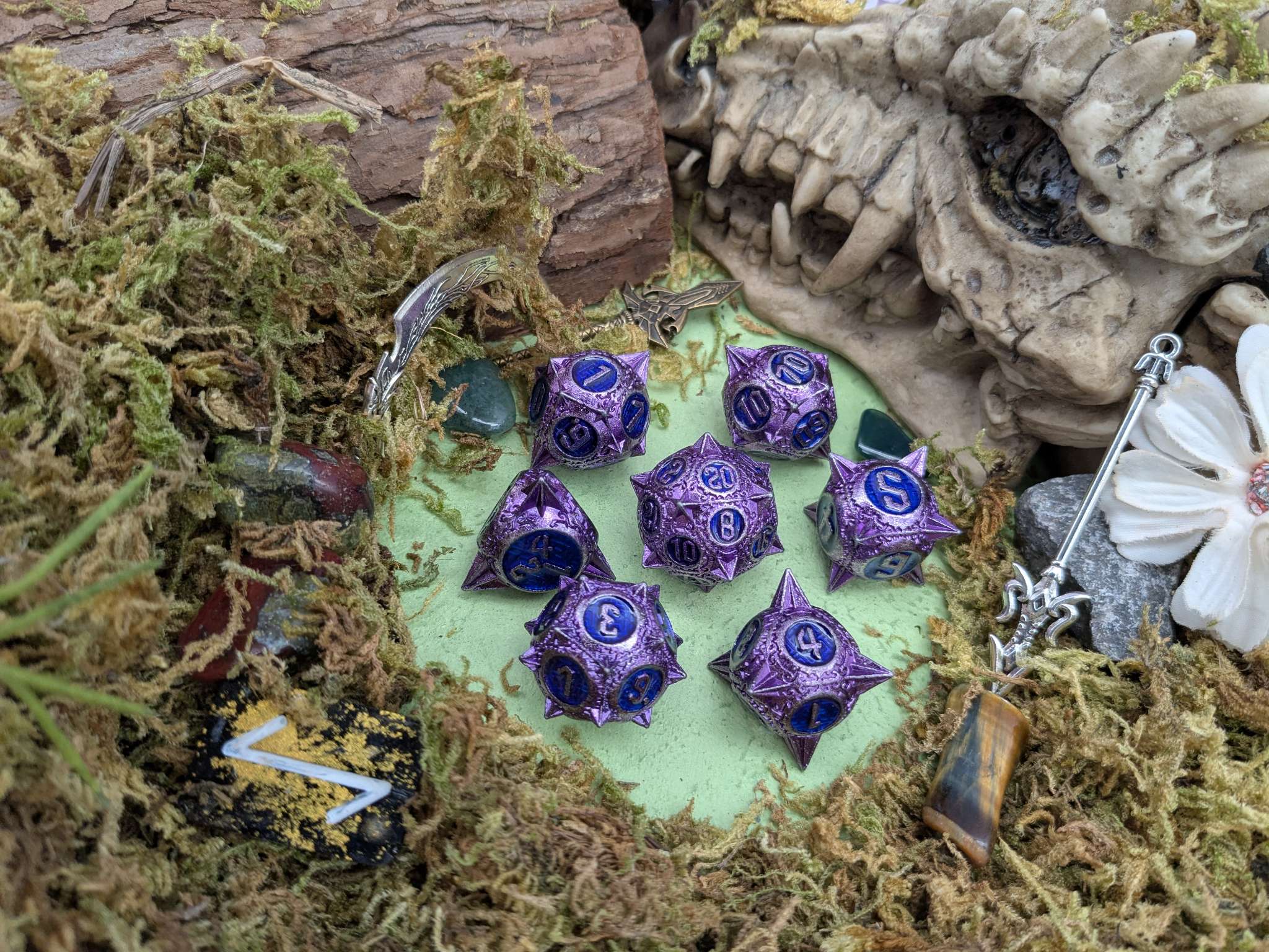Caltrops Purple and Blue Metal Core Dice Set