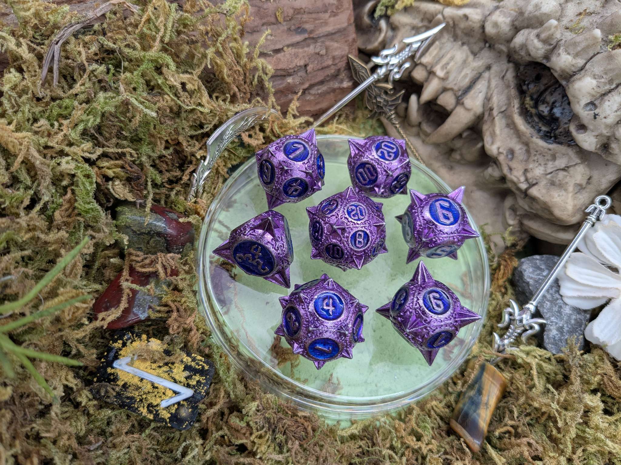 Caltrops Purple and Blue Metal Core Dice Set