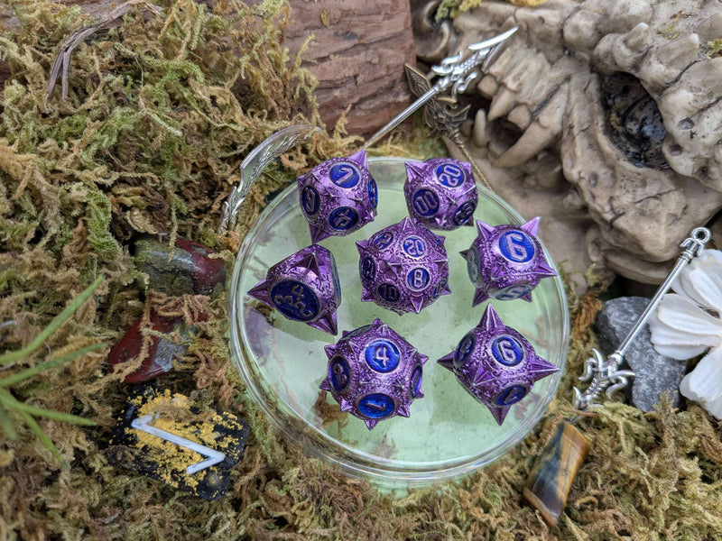 Caltrops Purple and Blue Metal Core Dice Set