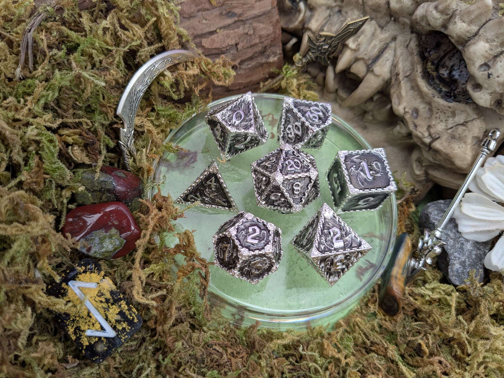 Dragon Black and Silver Metal Core Dice Set