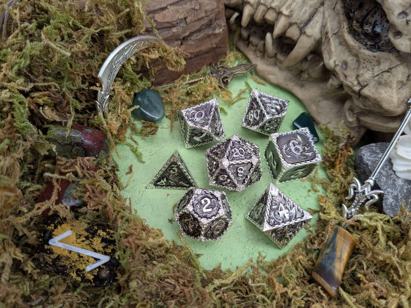 Dragon Black and Silver Metal Core Dice Set
