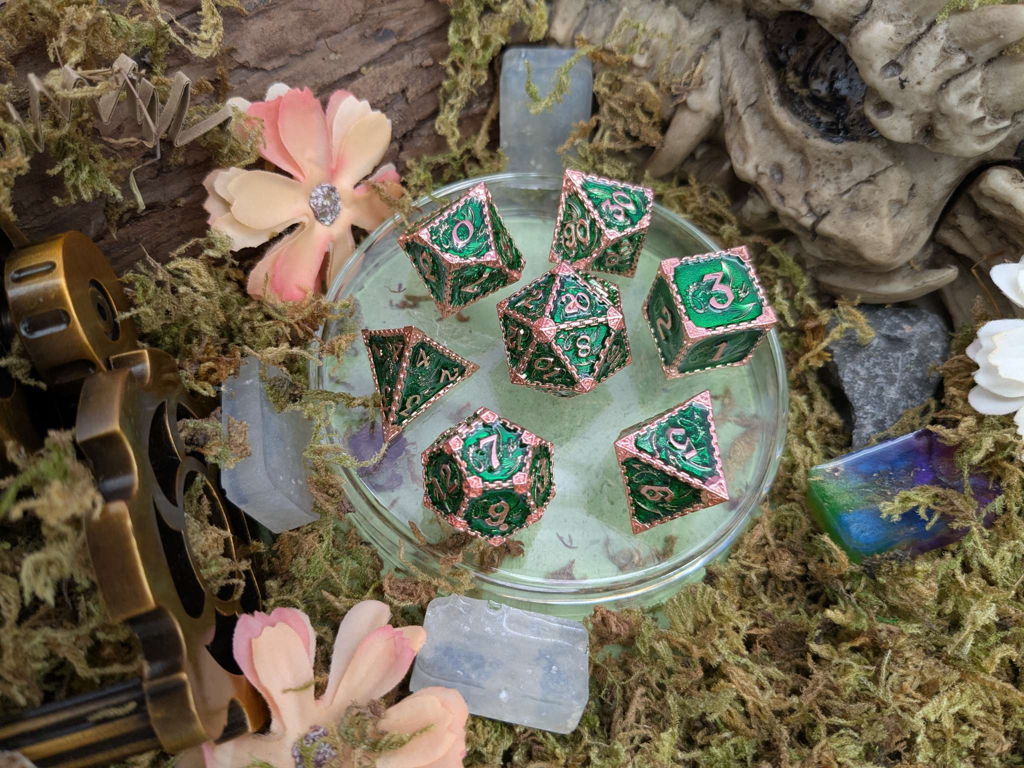 Dragon Green and Copper Metal Core Dice Set