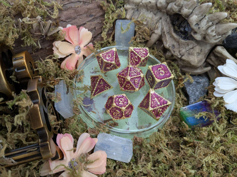 Dragon Purple and Gold Metal Core Dice Set