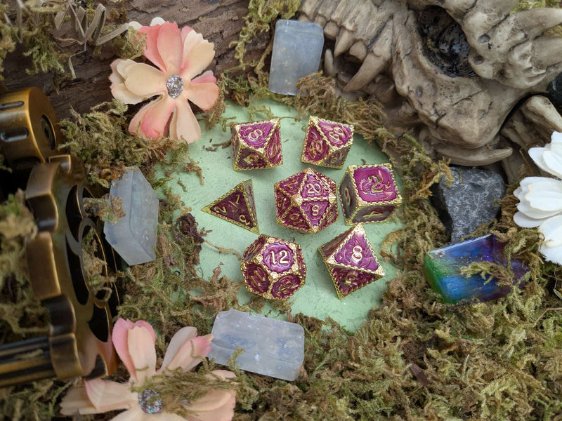 Dragon Purple and Gold Metal Core Dice Set