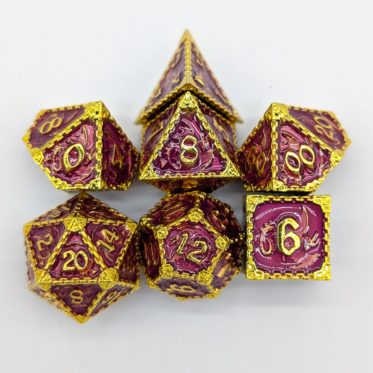 Dragon Purple and Gold Metal Core Dice Set