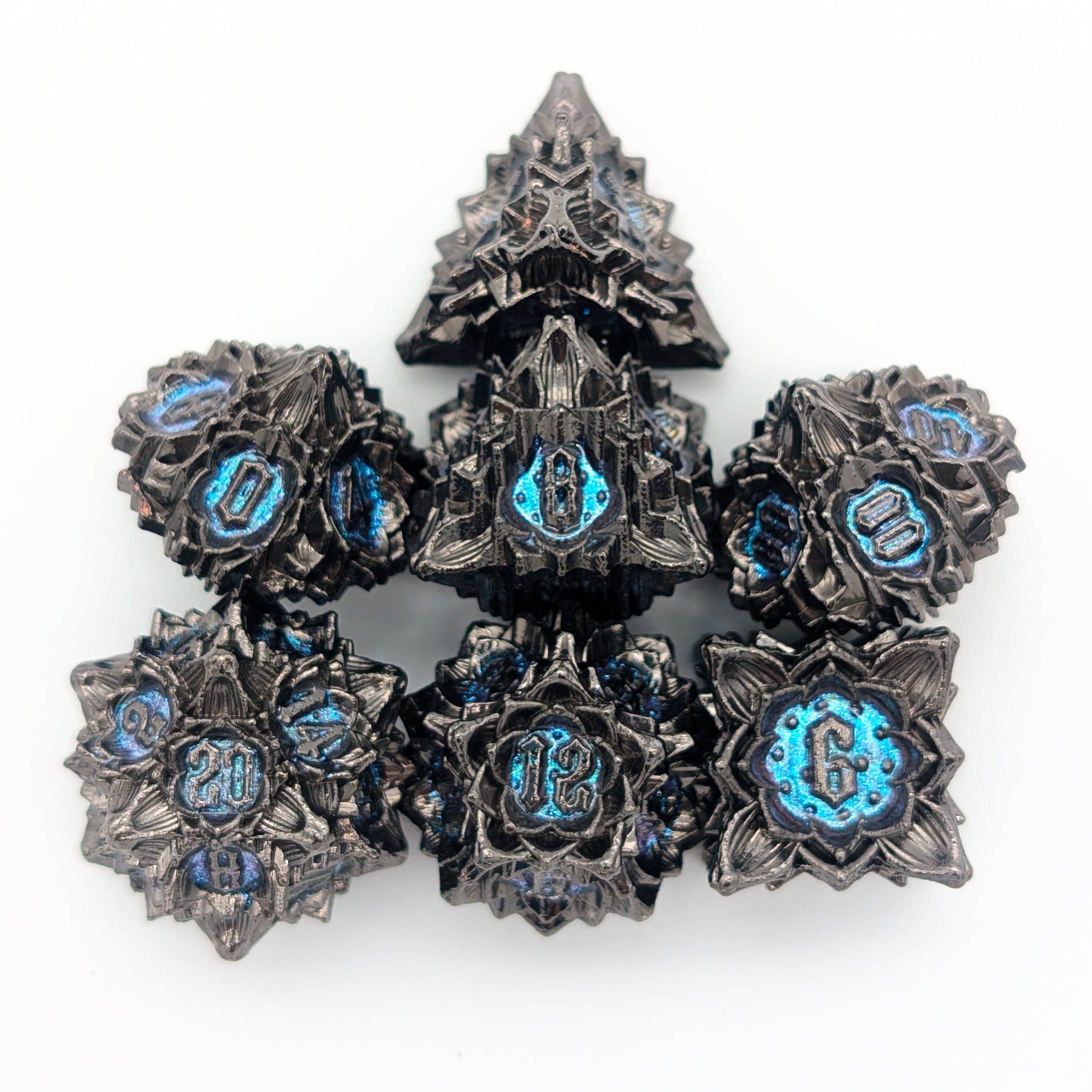 Flower Black and Blue Metal Core Dice Set