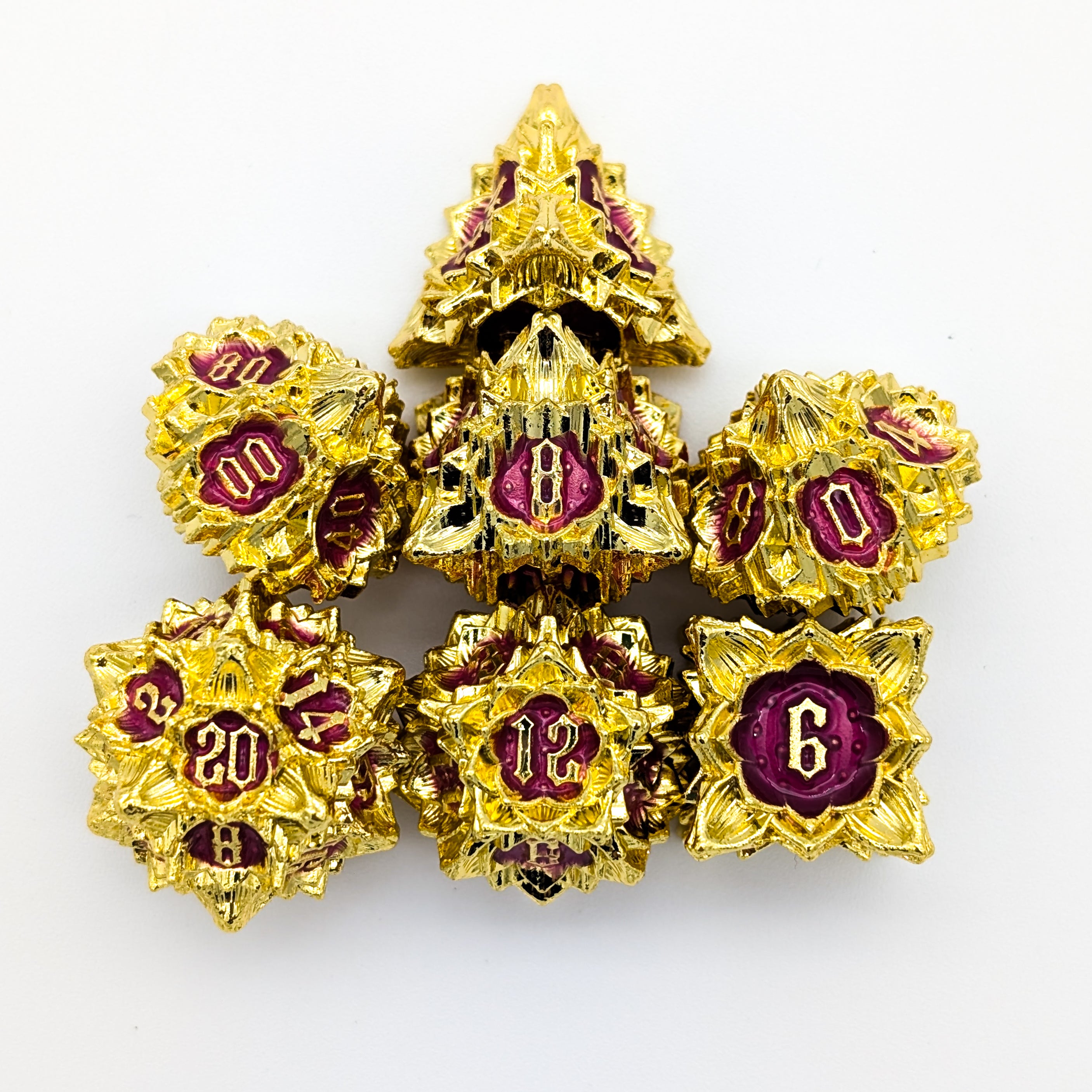 Flower Gold and Red Metal Core Dice Set