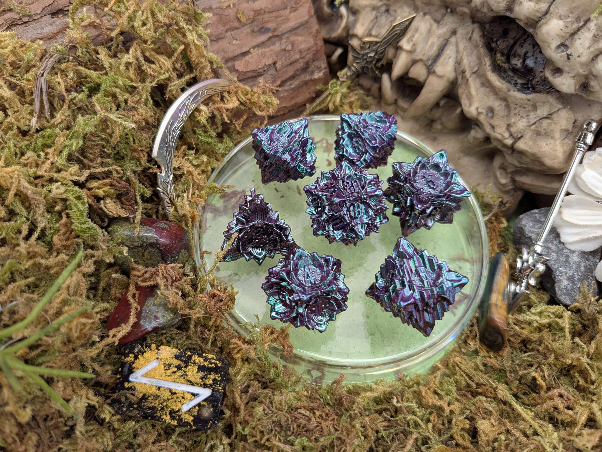 Flower Petrol Metal Core Dice Set