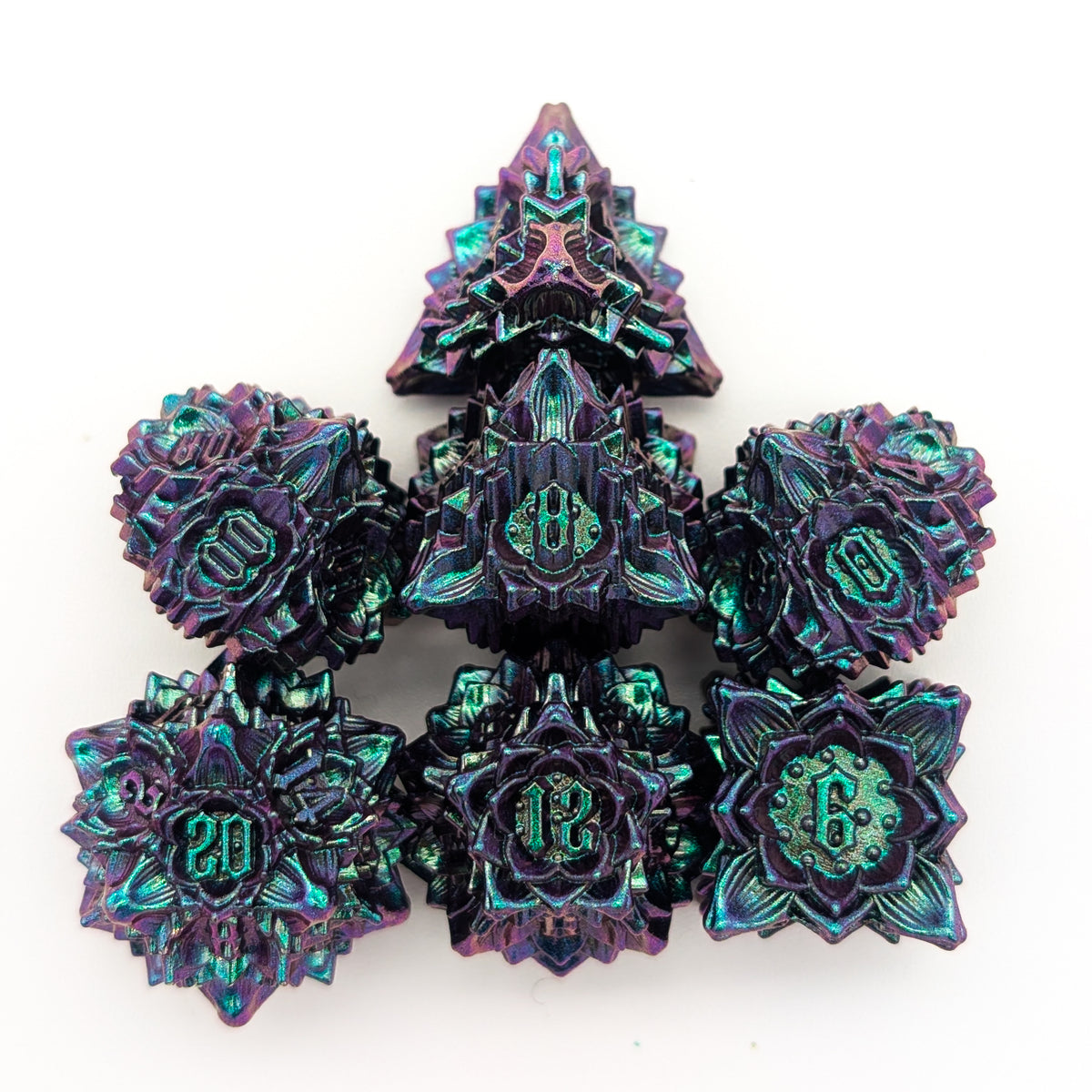 Flower Petrol Metal Core Dice Set