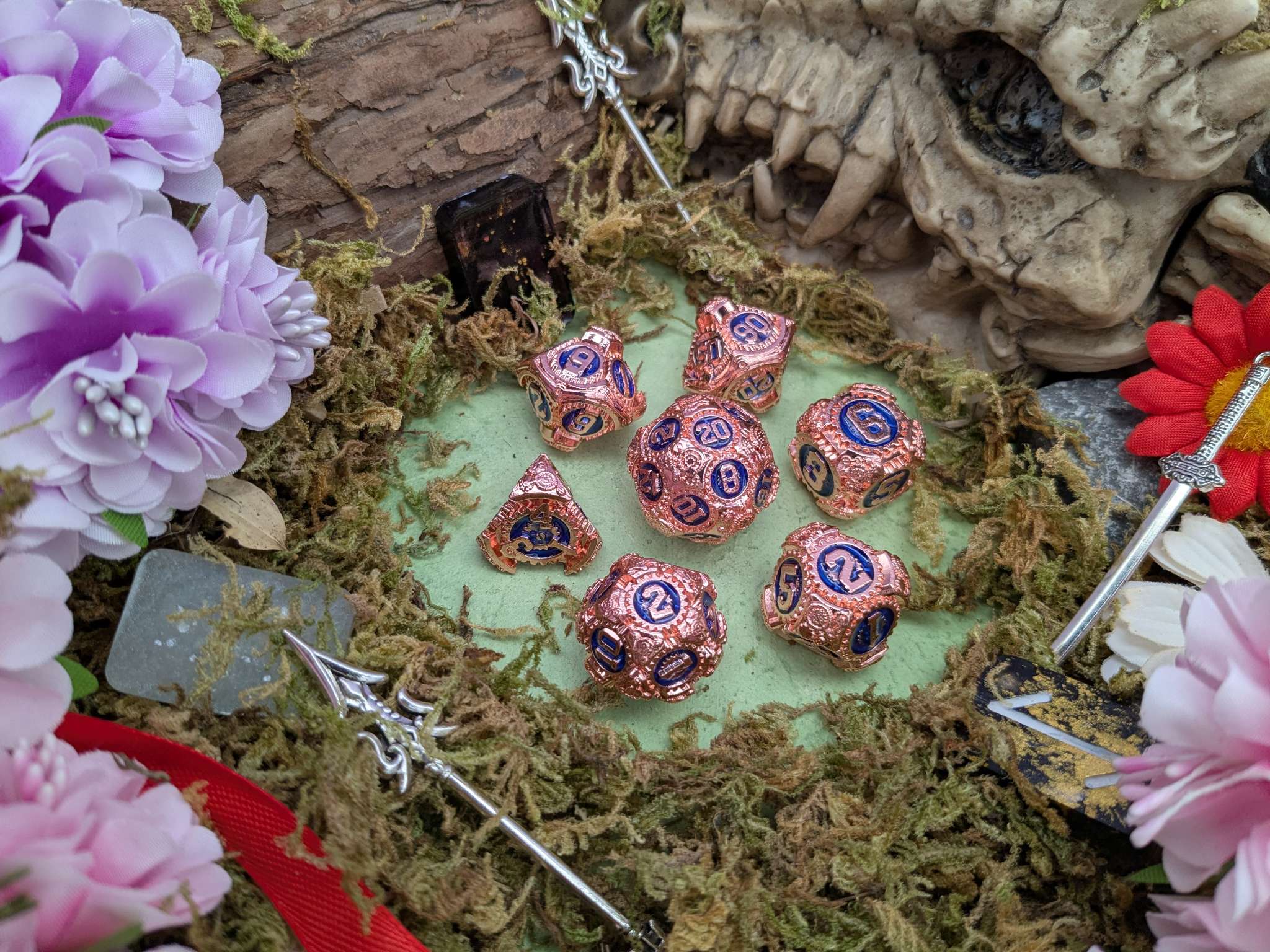 Gears Copper and Blue Metal Core Dice Set