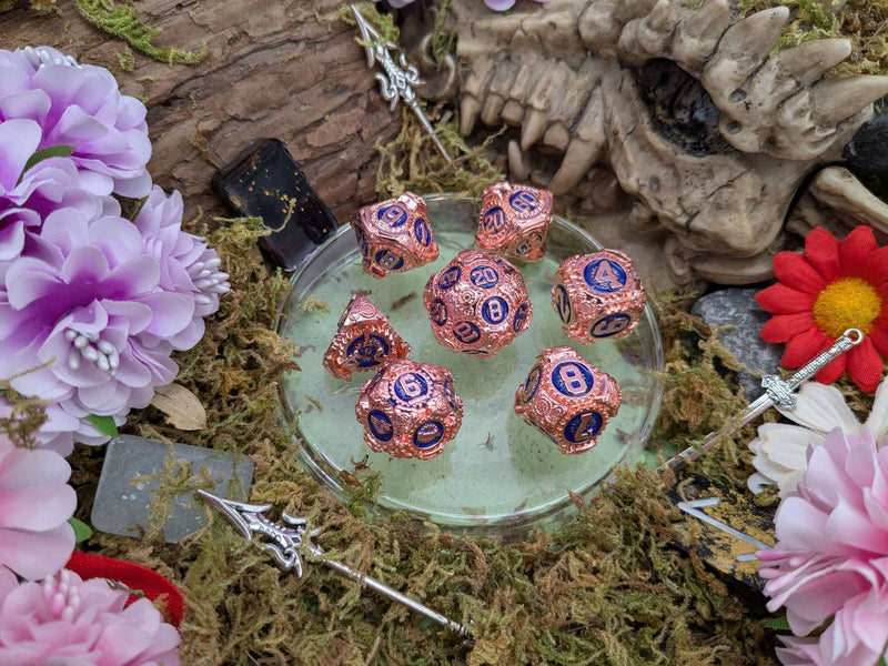 Gears Copper and Blue Metal Core Dice Set