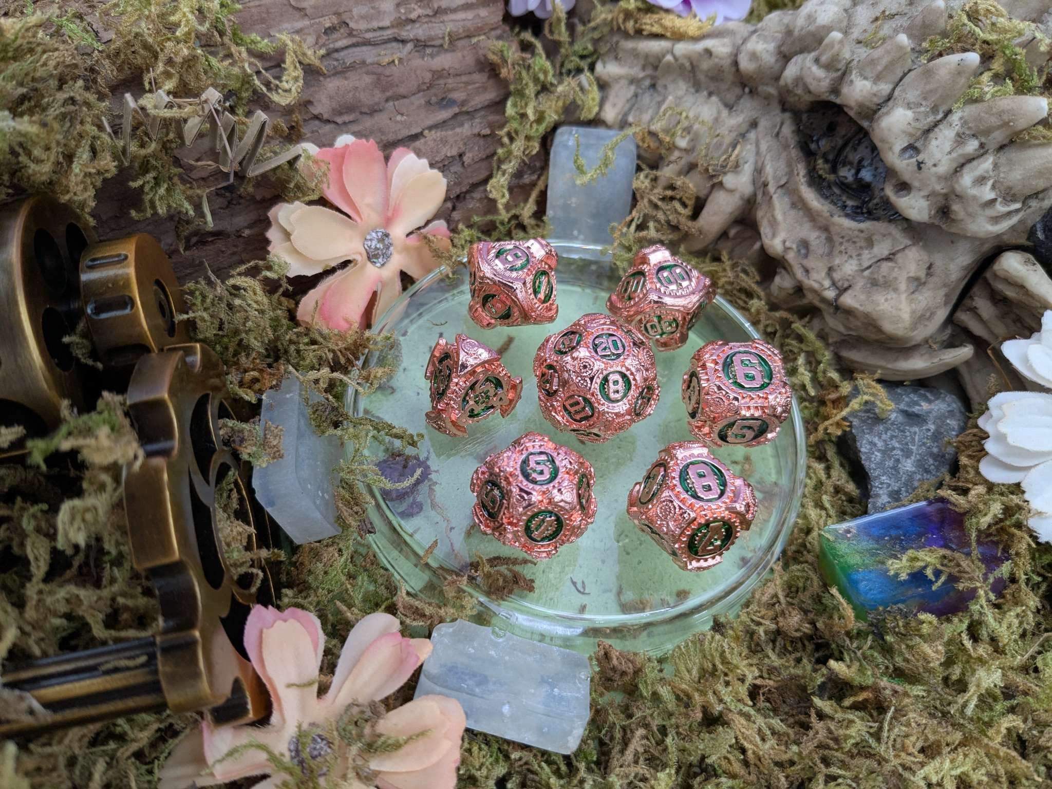 Gears Copper and Green Metal Core Dice Set