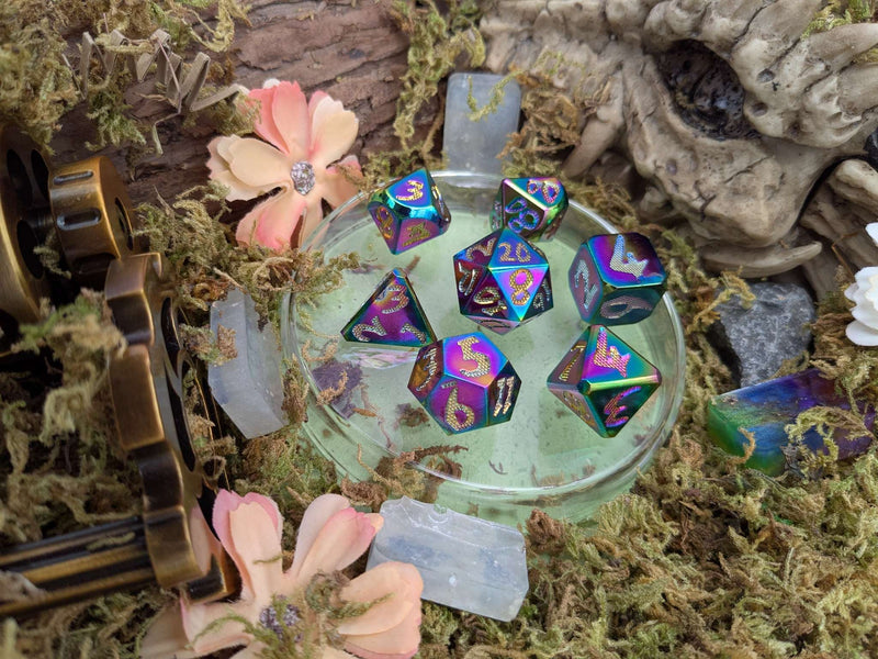 Large Number Rainbow Metal Core Dice Set