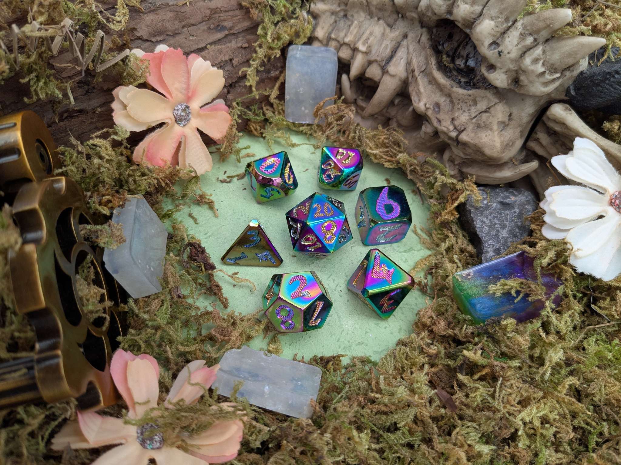 Large Number Rainbow Metal Core Dice Set