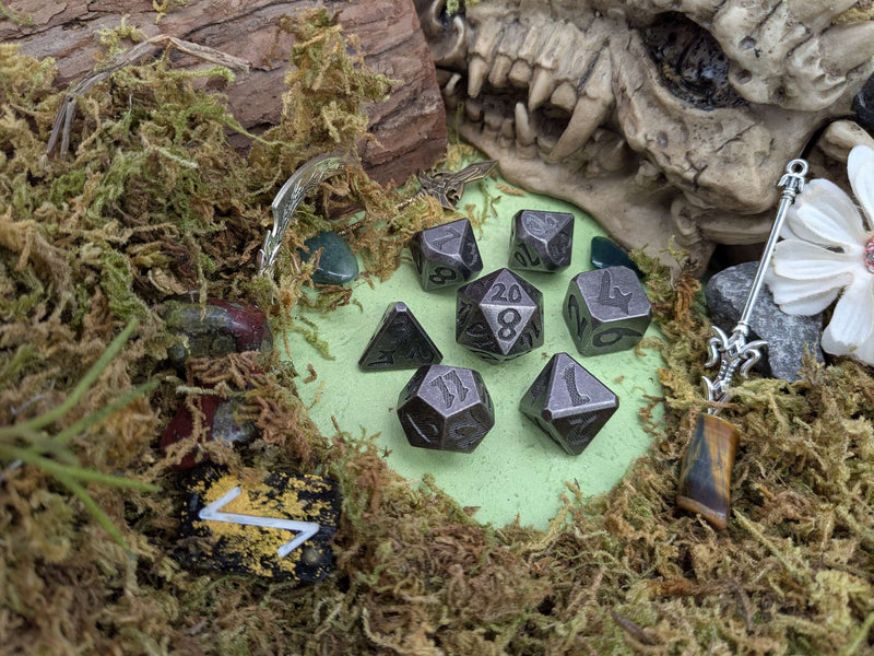 Large Number Silver Metal Core Dice Set