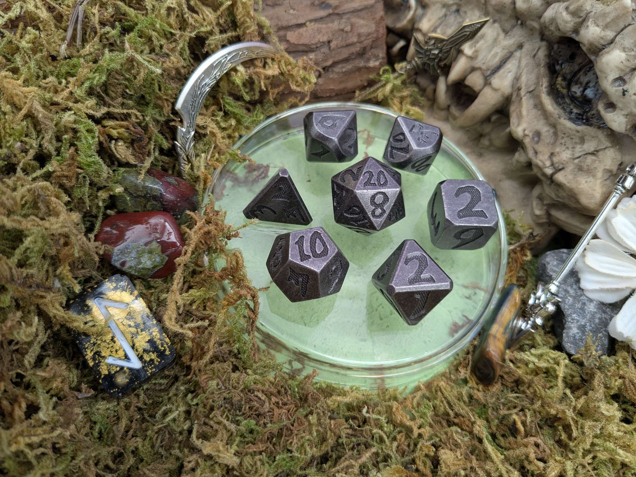 Large Number Silver Metal Core Dice Set