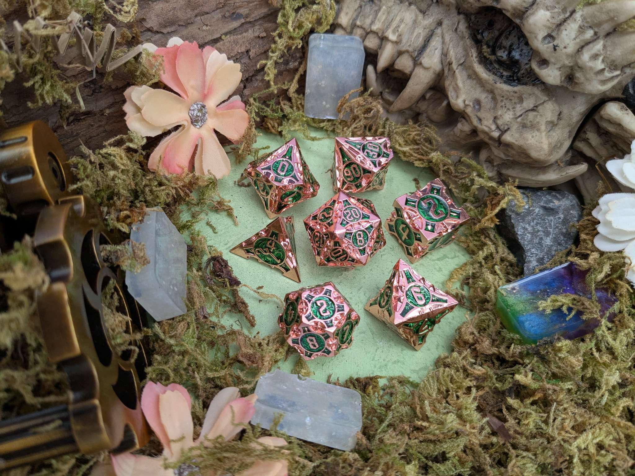 Point Copper and Green Metal Core Dice Set