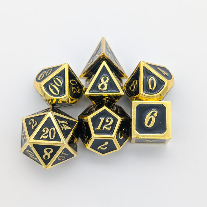 Simple Black and Gold Metal Core Dice Set