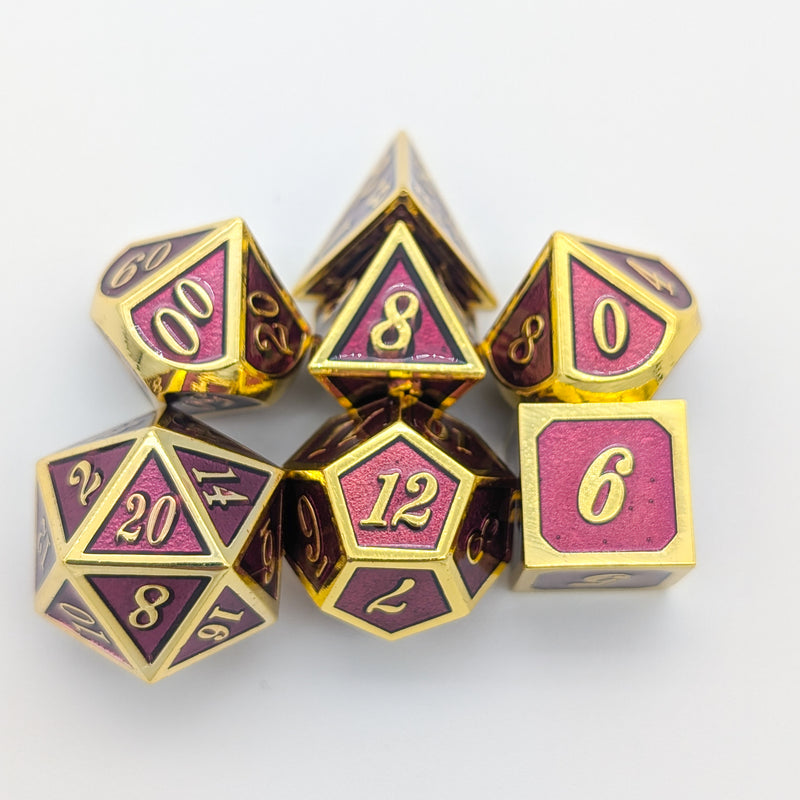 Simple Dark Red and Gold Metal Core Dice Set