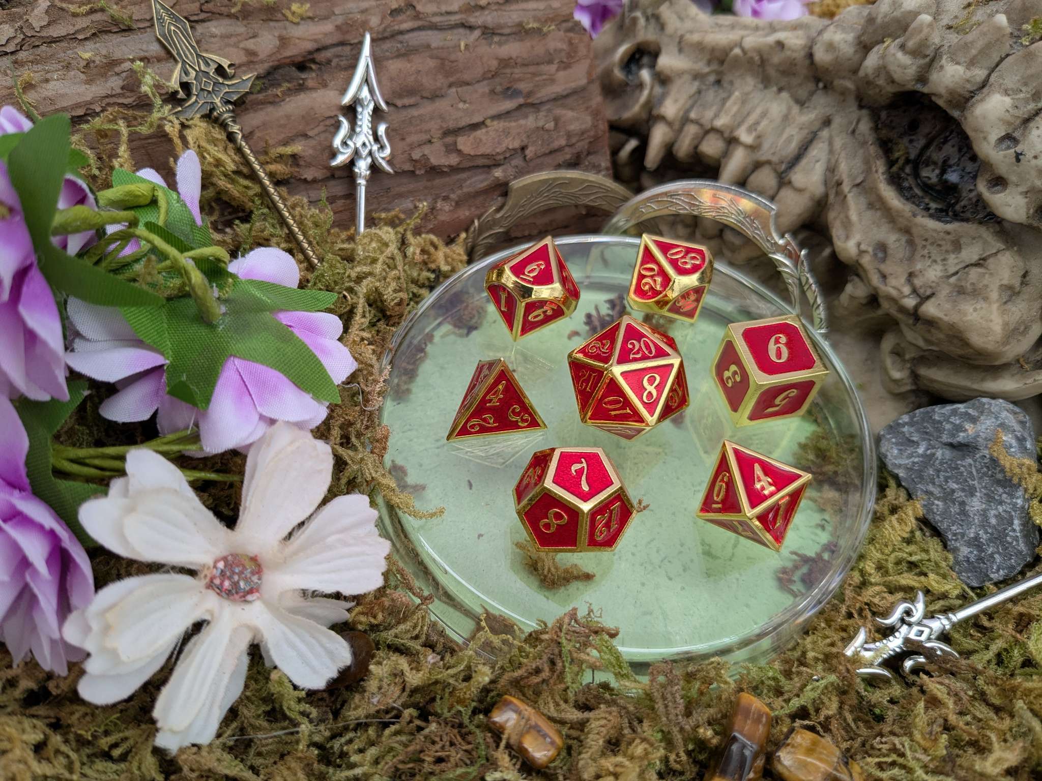 Red and Gold Metal Dice Set