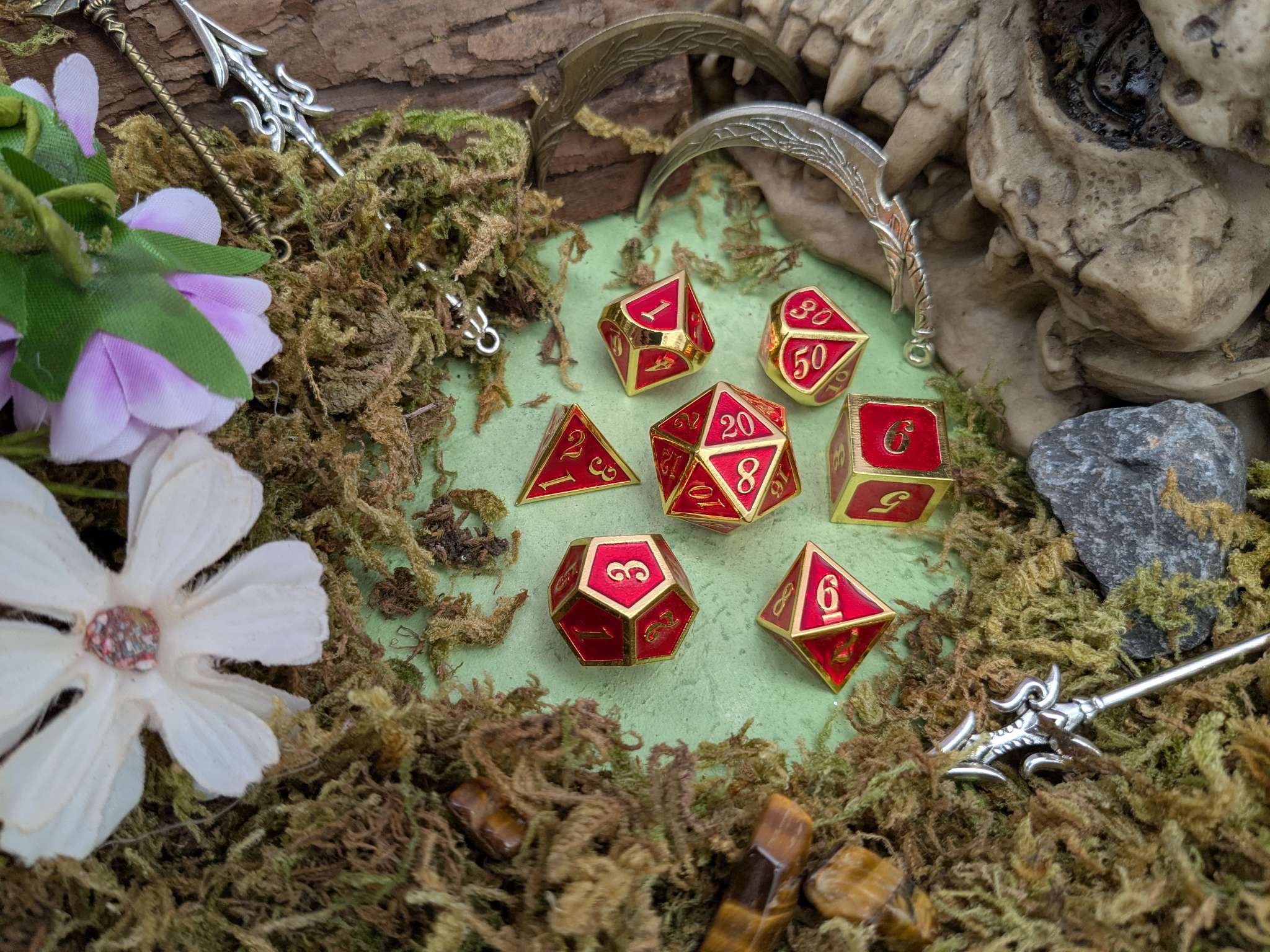 Red and Gold Metal Dice Set
