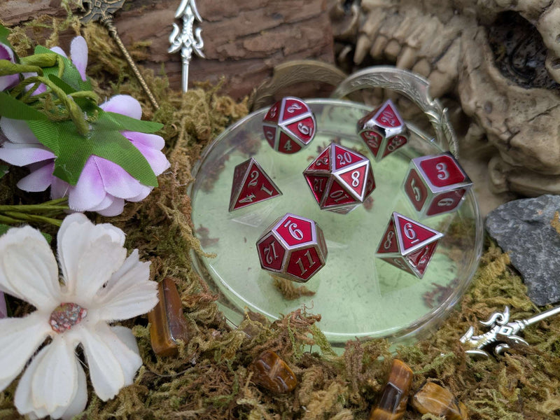 Red and Silver Metal Dice Set