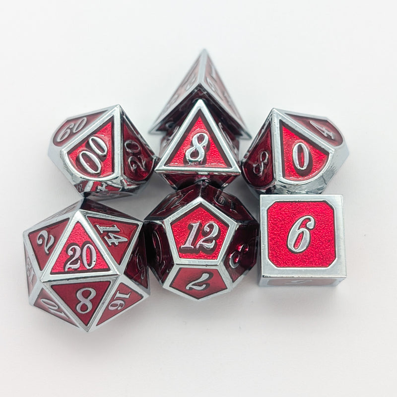 Red and Silver Metal Dice Set