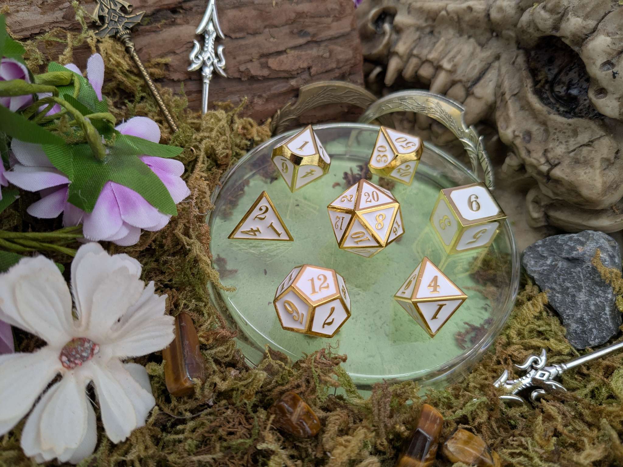 White and Gold Metal Dice Set