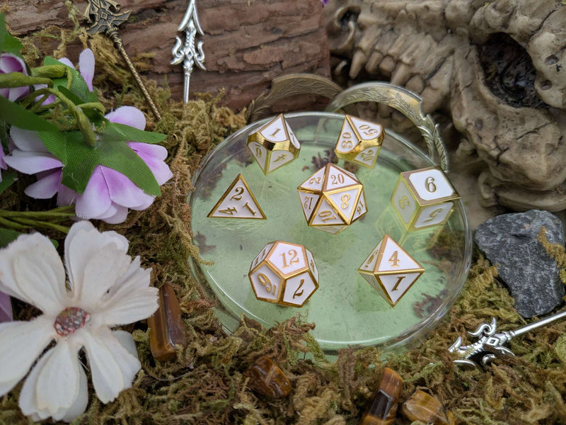 White and Gold Metal Dice Set
