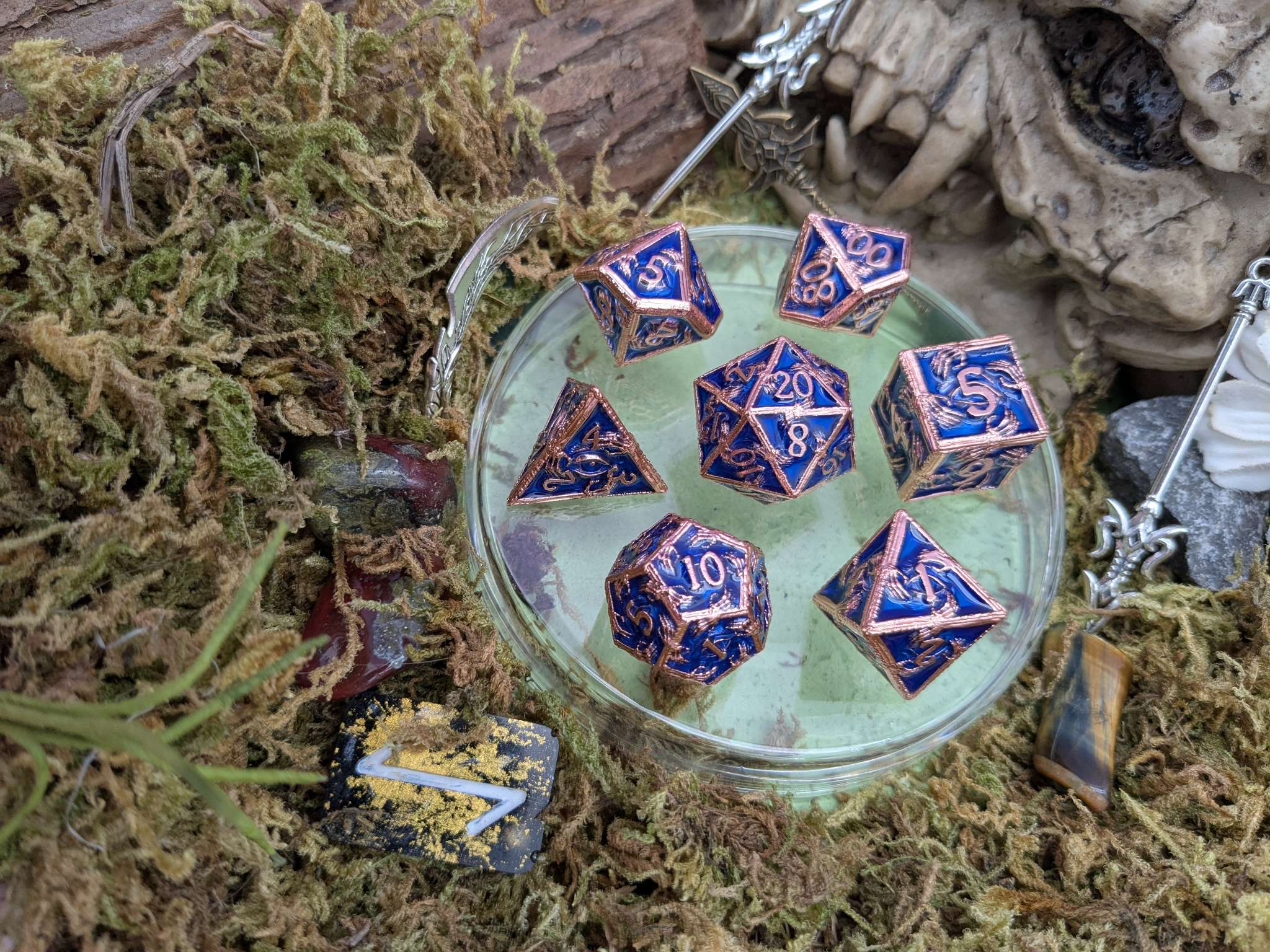 Skeleton Blue and Copper Metal Core Dice Set