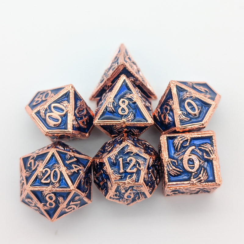 Skeleton Blue and Copper Metal Core Dice Set