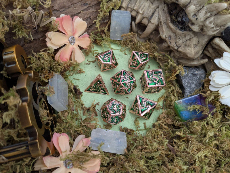 Skeleton Green and Copper Metal Core Dice Set