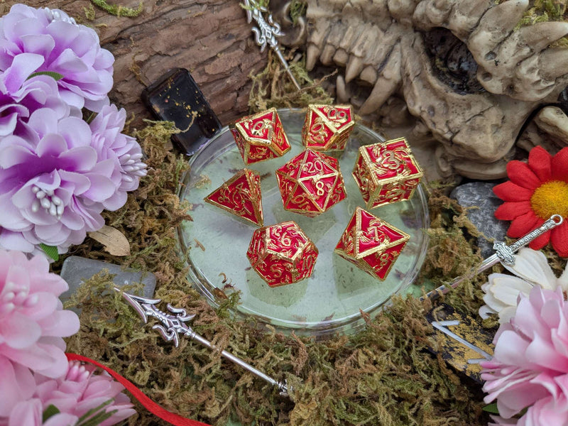 Skeleton Red and Gold Metal Core Dice Set