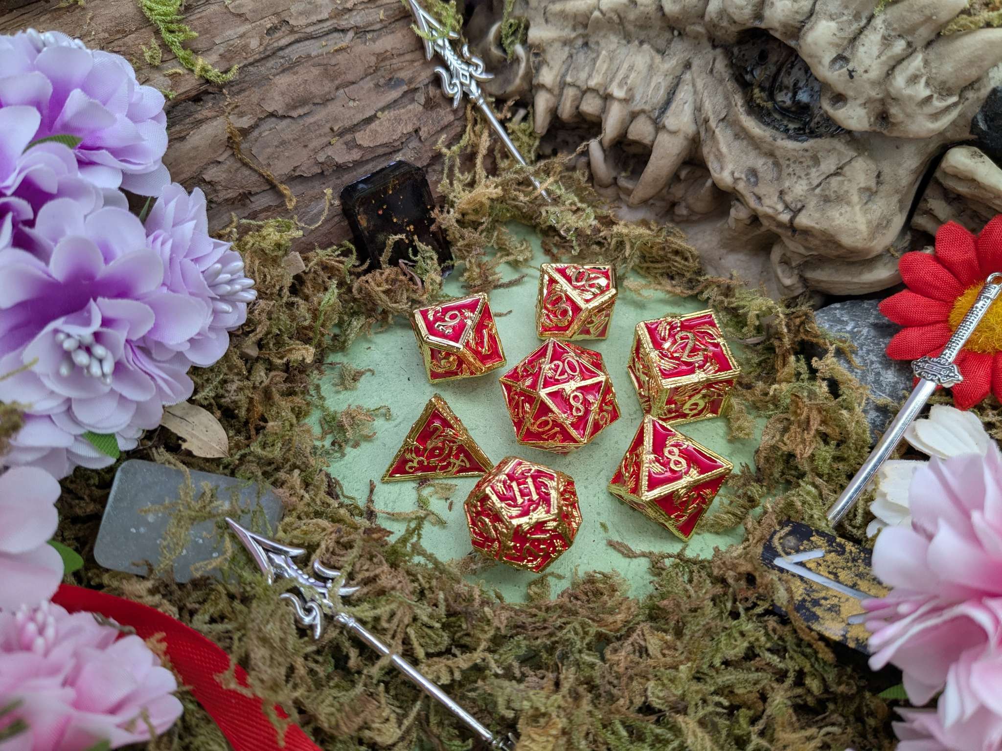 Skeleton Red and Gold Metal Core Dice Set