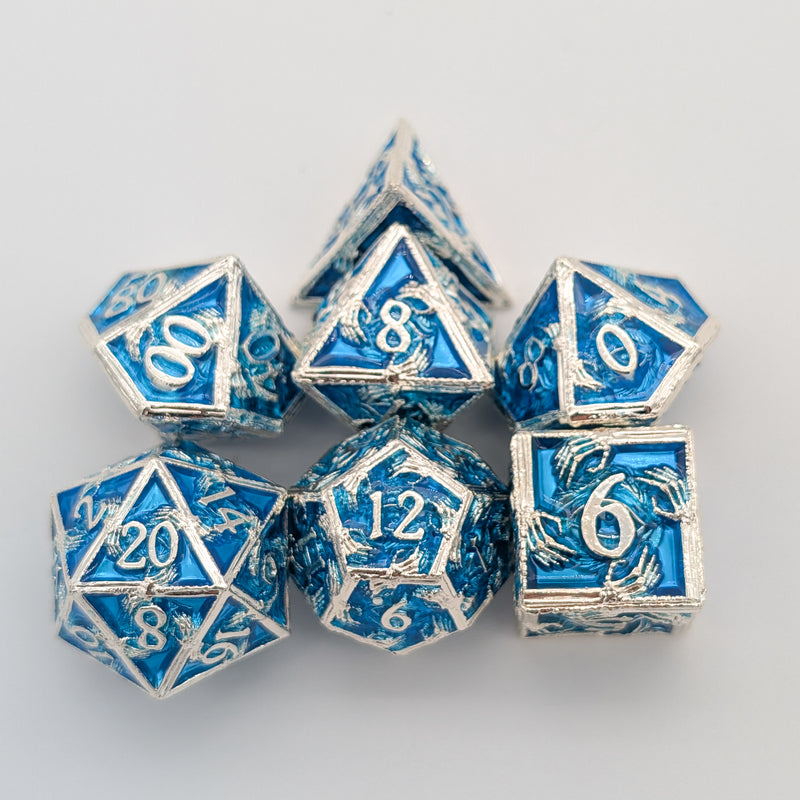 Skeleton Silver and Blue Metal Core Dice Set