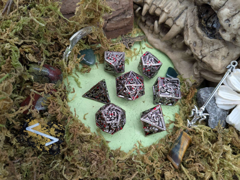 Skeleton Splatter Metal Core Dice Set