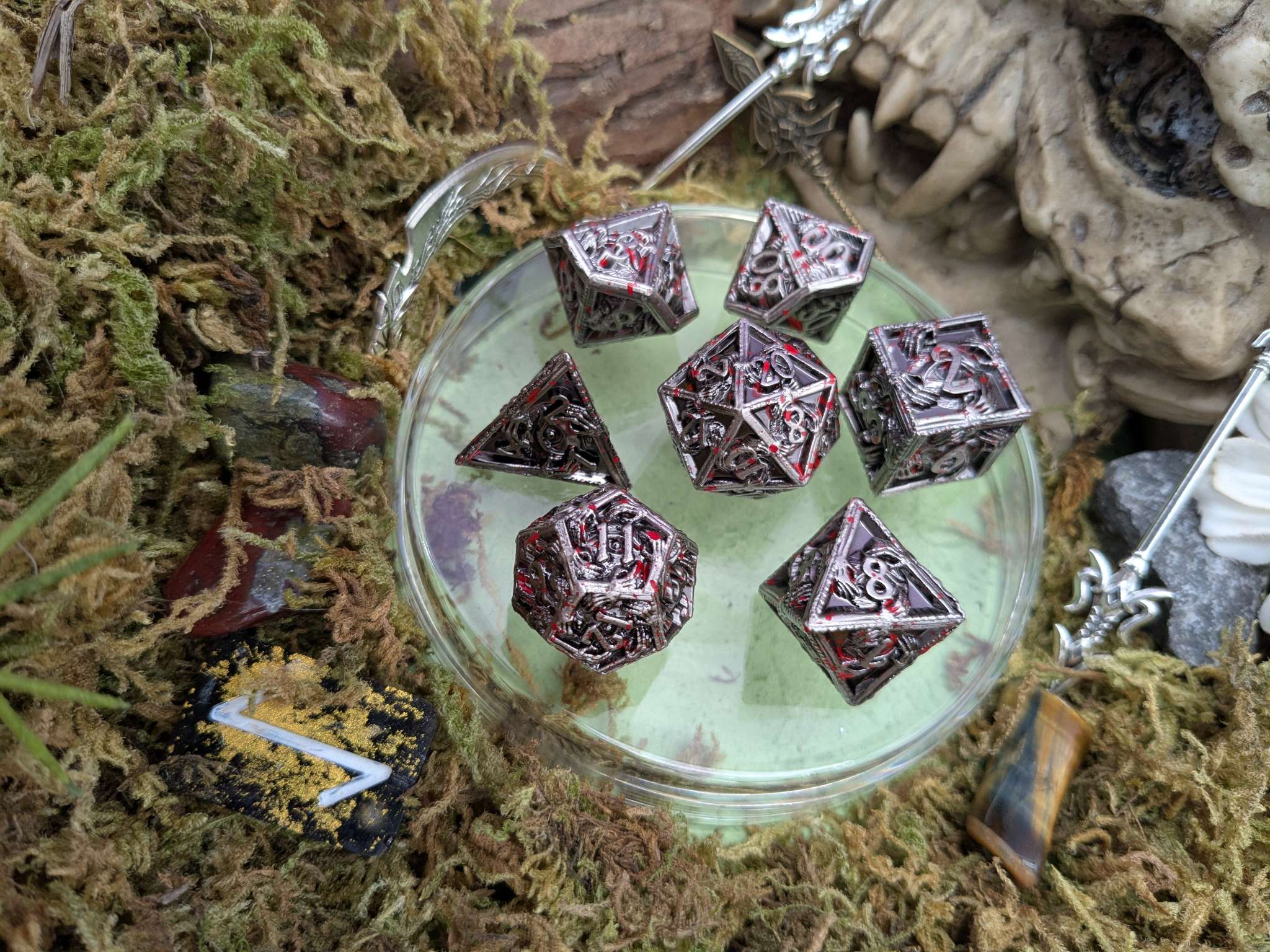 Skeleton Splatter Metal Core Dice Set