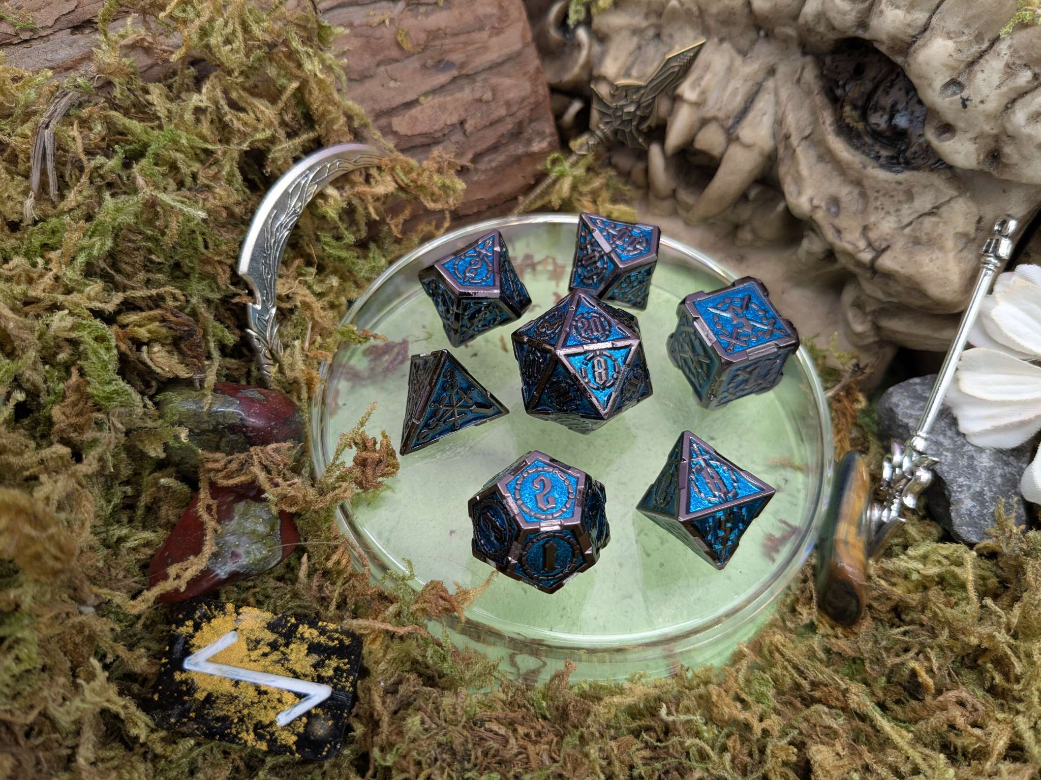 Swords Blue and Silver Metal Core Dice Set